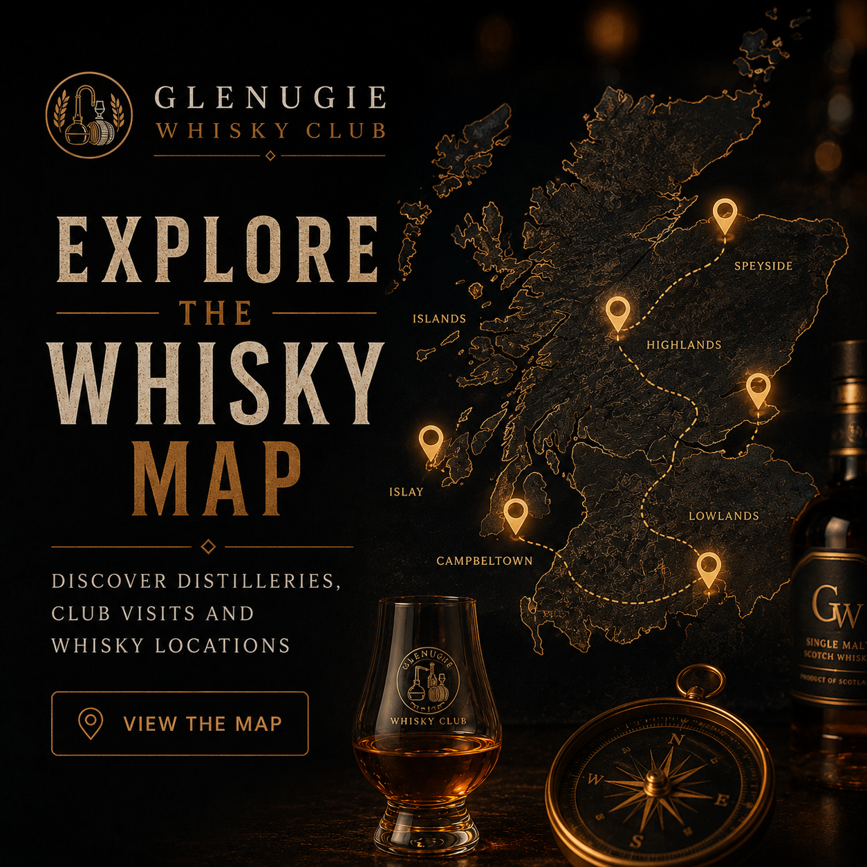 Whisky map showing Scottish distilleries