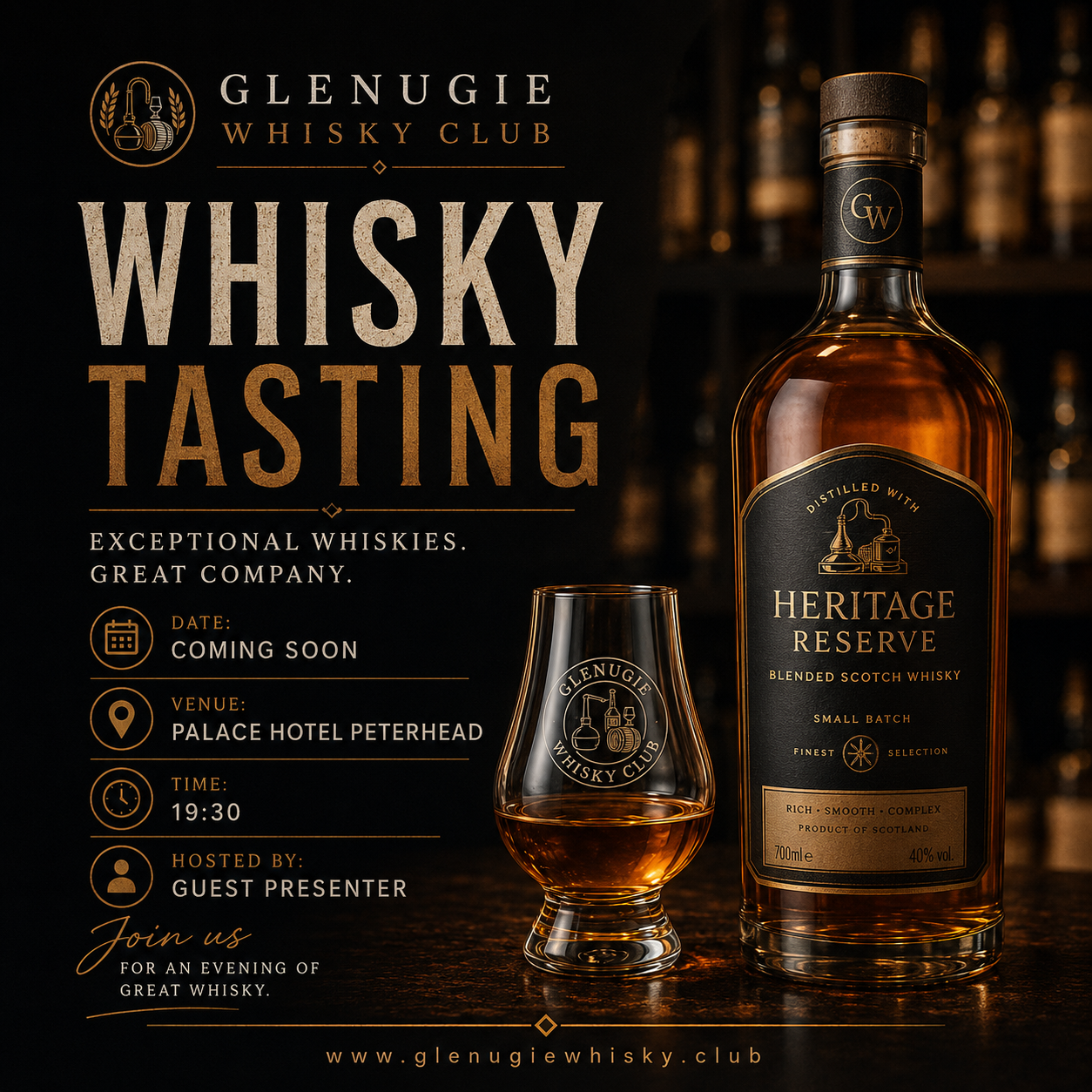 Whisky tasting glasses at a Glenugie Whisky Club event